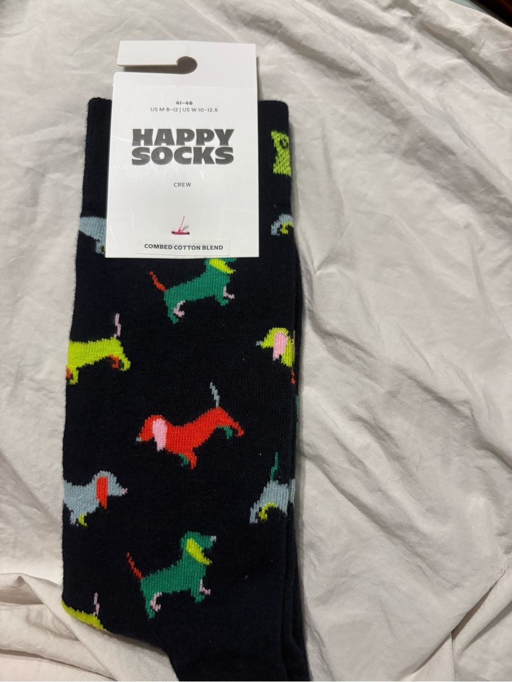 Happy Socks Crew Socks Puppy Love Dachshund Pattern NWT